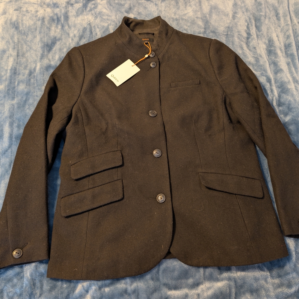 Quince Black Stand Up -Collar Wool Blend Blazer XL NWT